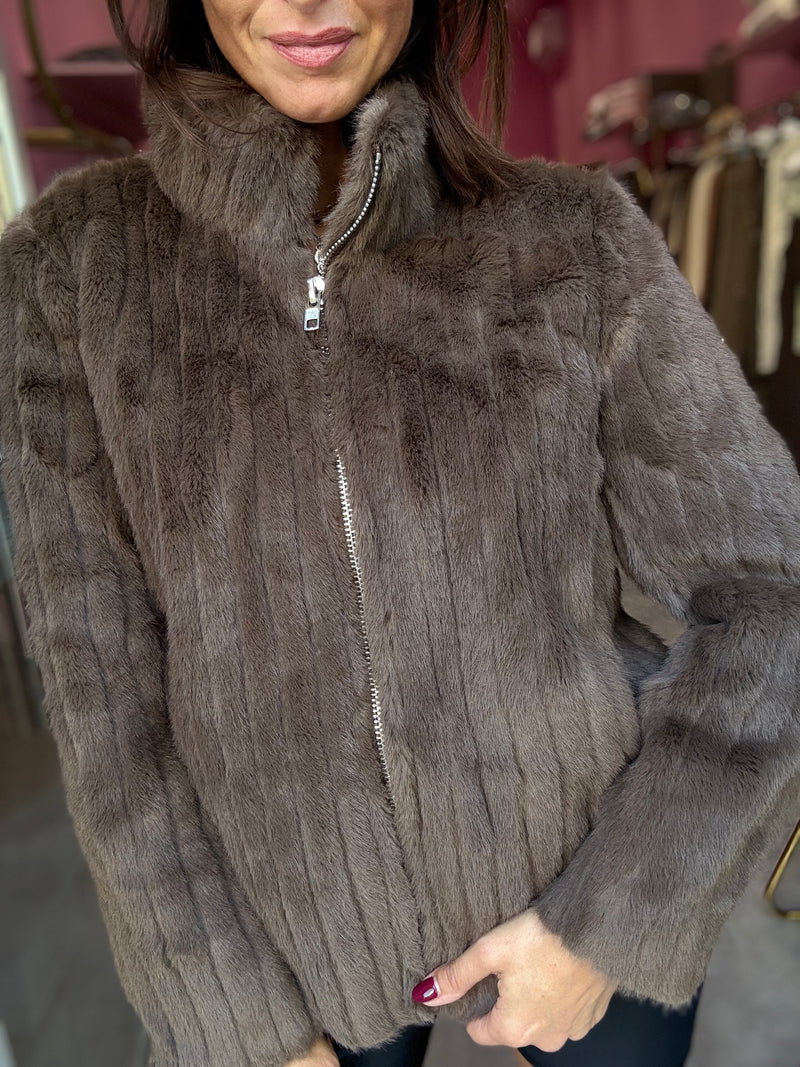 Eco Pelliccia Marrone Zip