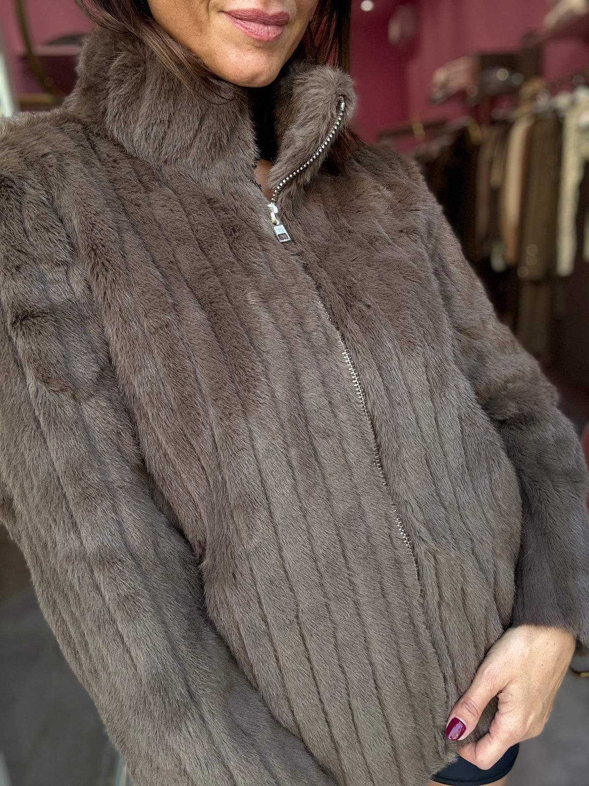 Eco Pelliccia Marrone Zip