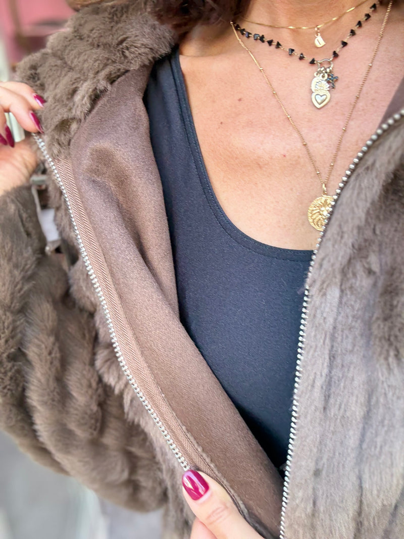 Eco Pelliccia Marrone Zip