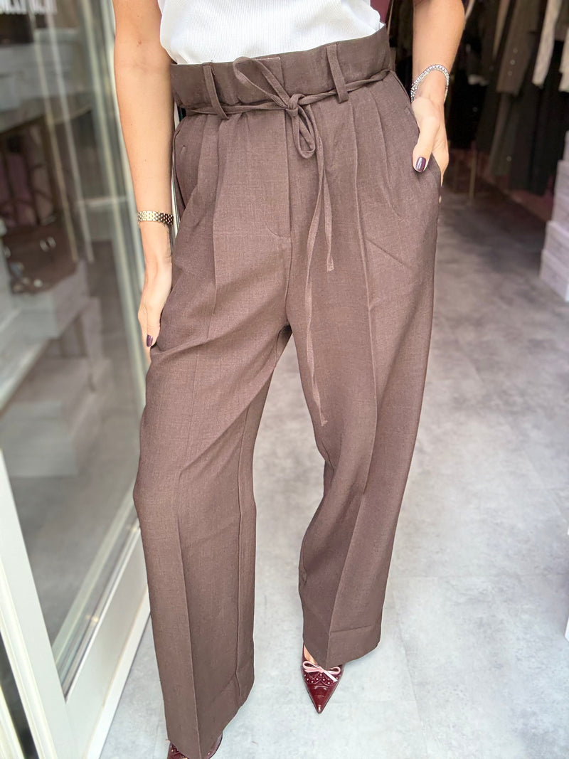 Pantalone Cioccolato Vita Alta con Laccetto