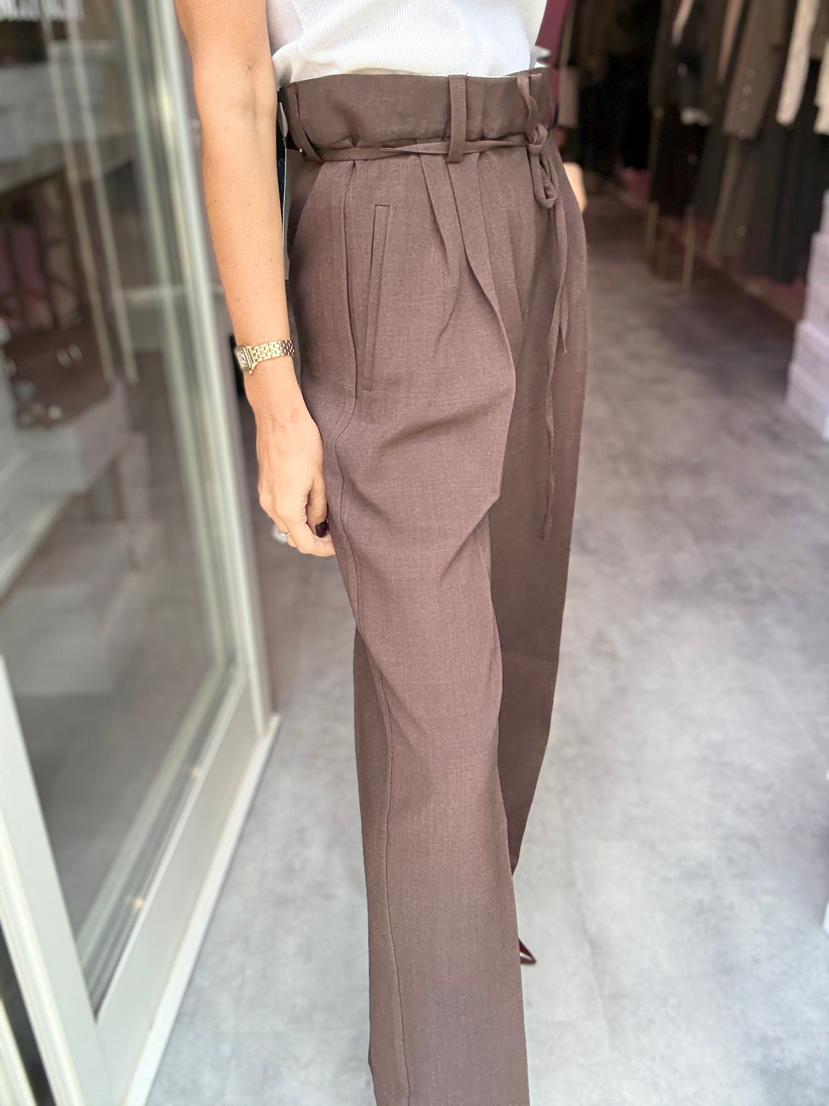 Pantalone Cioccolato Vita Alta con Laccetto
