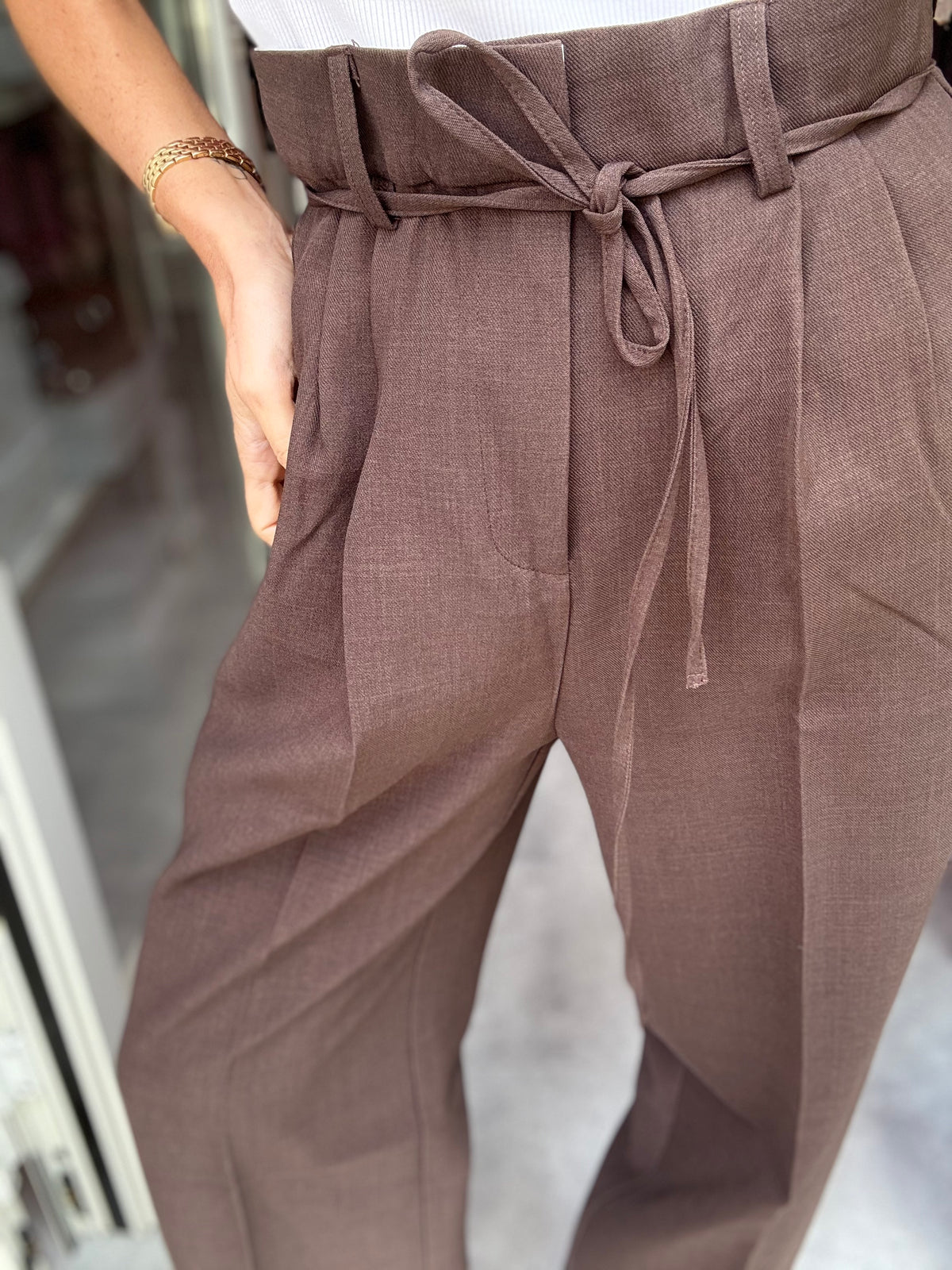 Pantalone Cioccolato Vita Alta con Laccetto