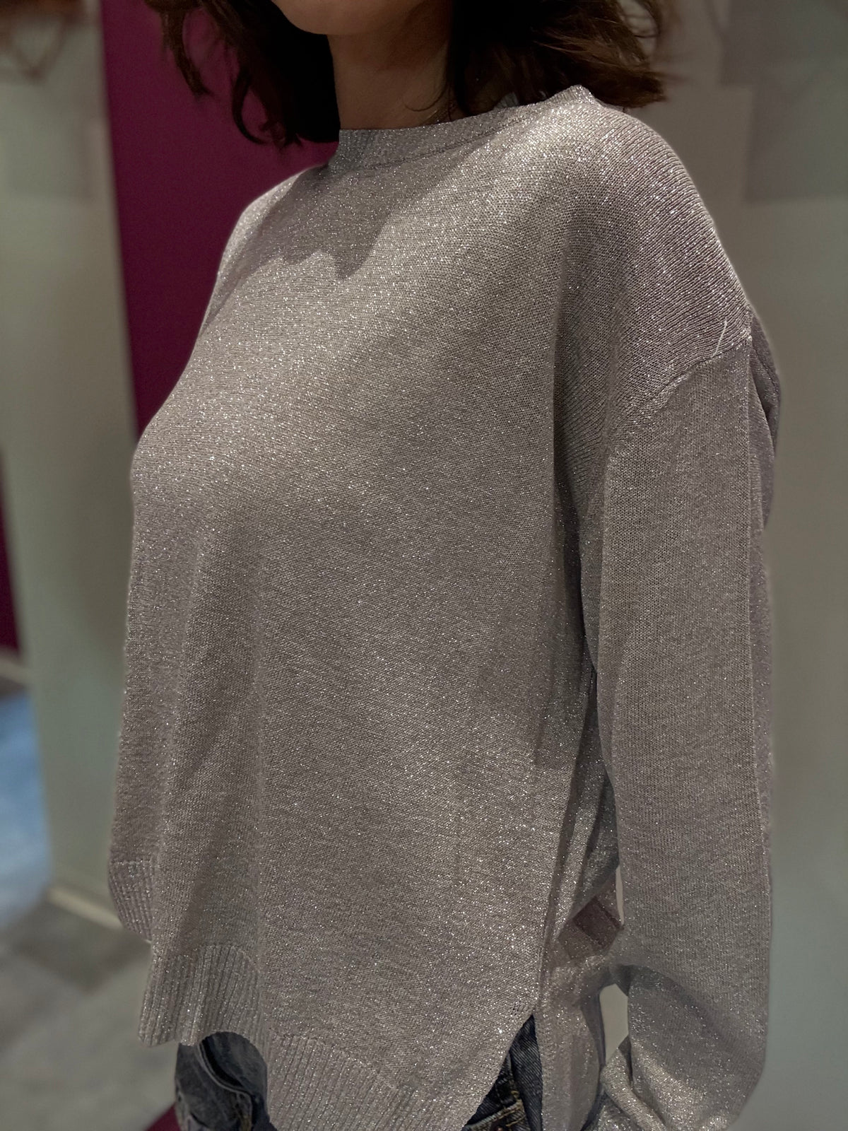 T-shirt Manica Lunga Lurex Argento PHILIA LOFT