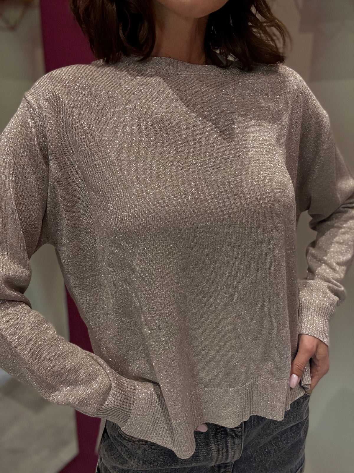 T-shirt Manica Lunga Lurex Argento PHILIA LOFT