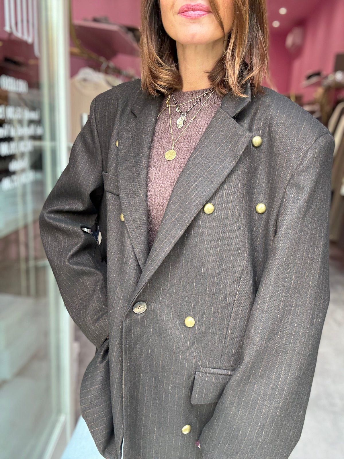 Blazer Oversize Cioccolato Borchie
