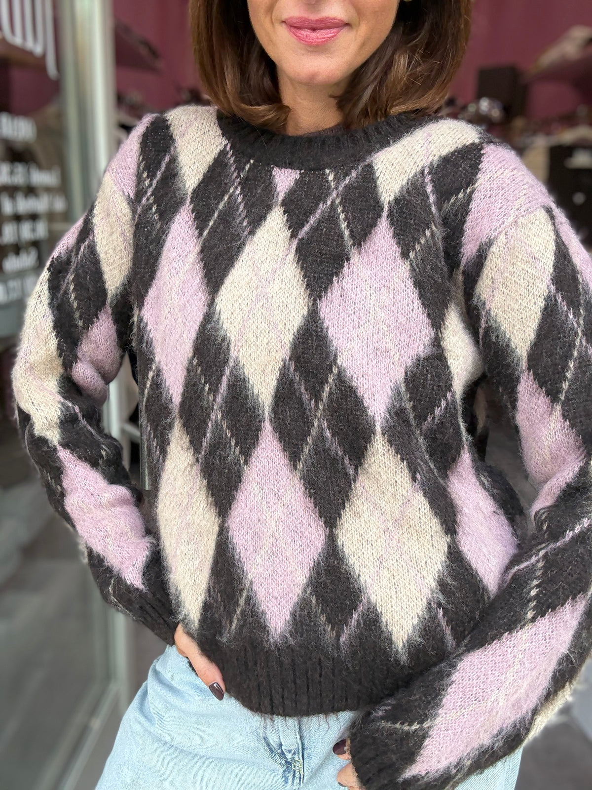 Maglia Calda Rombi Vino Malva