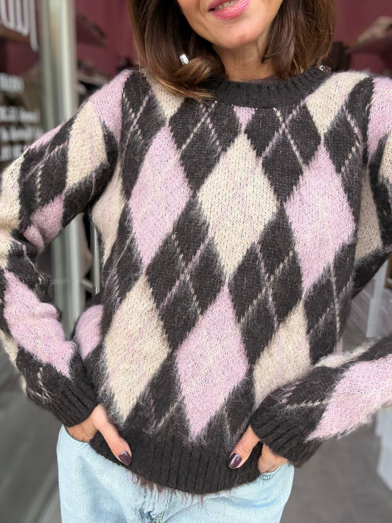 Maglia Calda Rombi Vino Malva