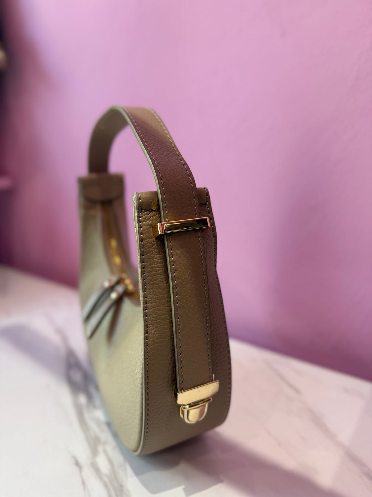 MINI HOBO BAG BEIGE PELLE