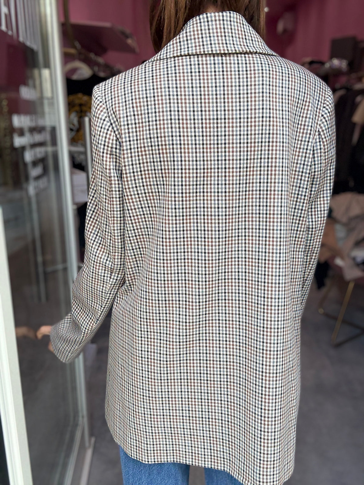 Giacca Quadretti Marrone Spille