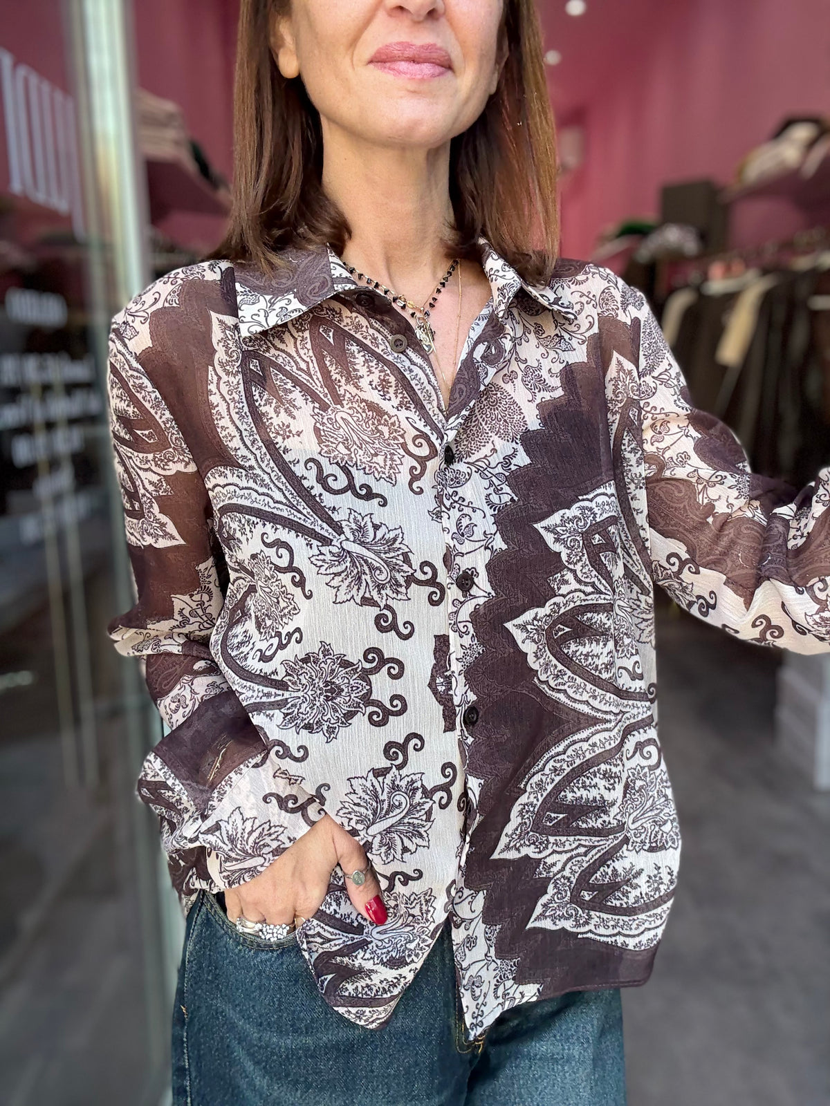 Blusa Marrone Stampata