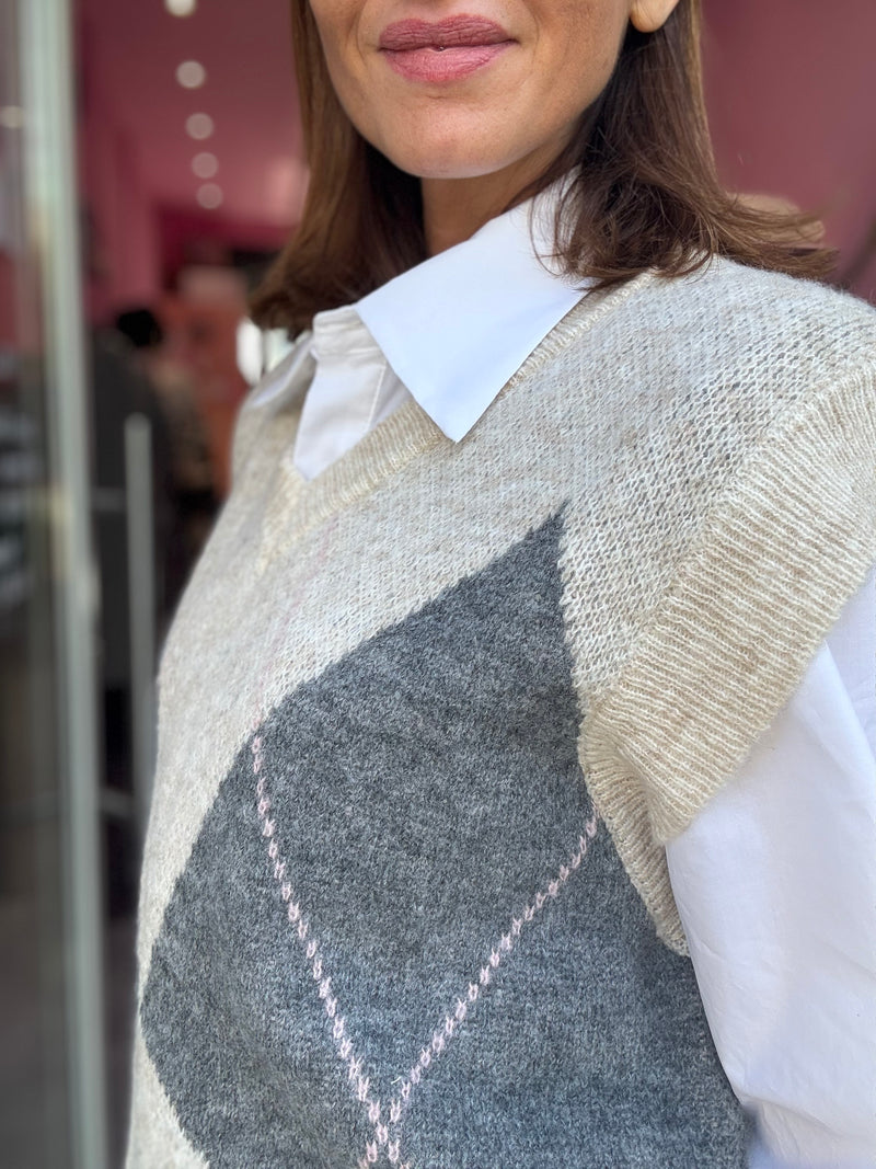 Gilet Rombi Grigio e Rosa