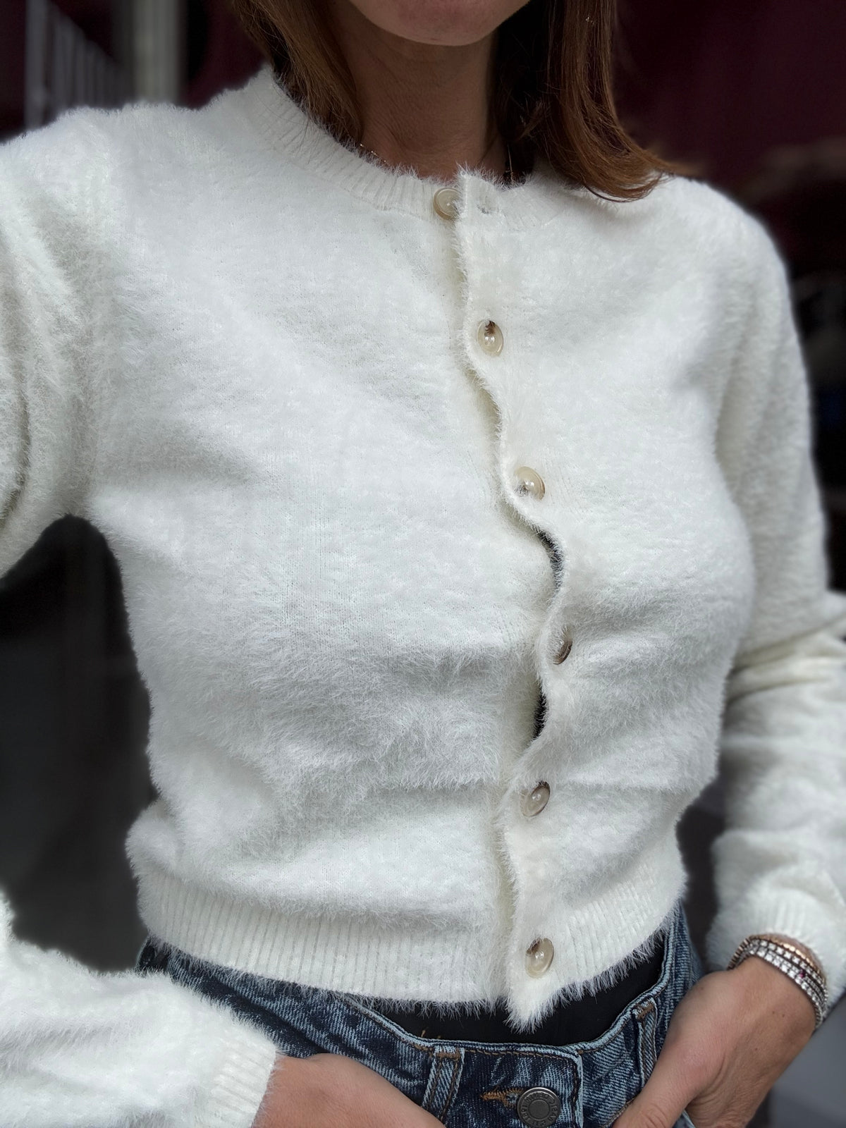 Cardigan Cropped Bianco