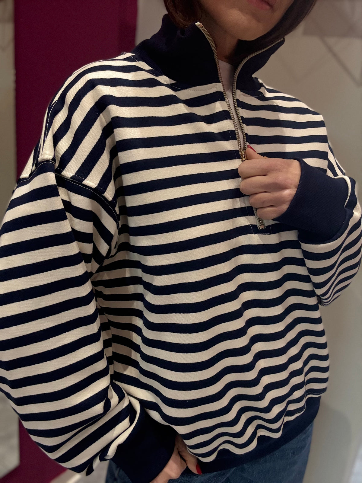 Felpa Righe Ecru Blu Tensione In