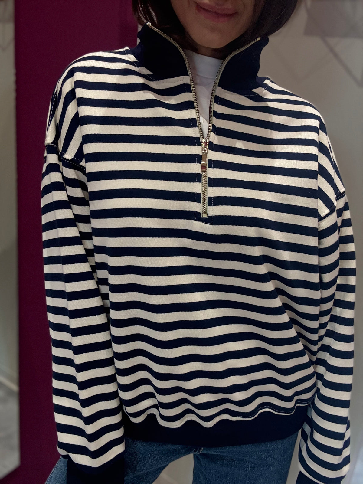 Felpa Righe Ecru Blu Tensione In