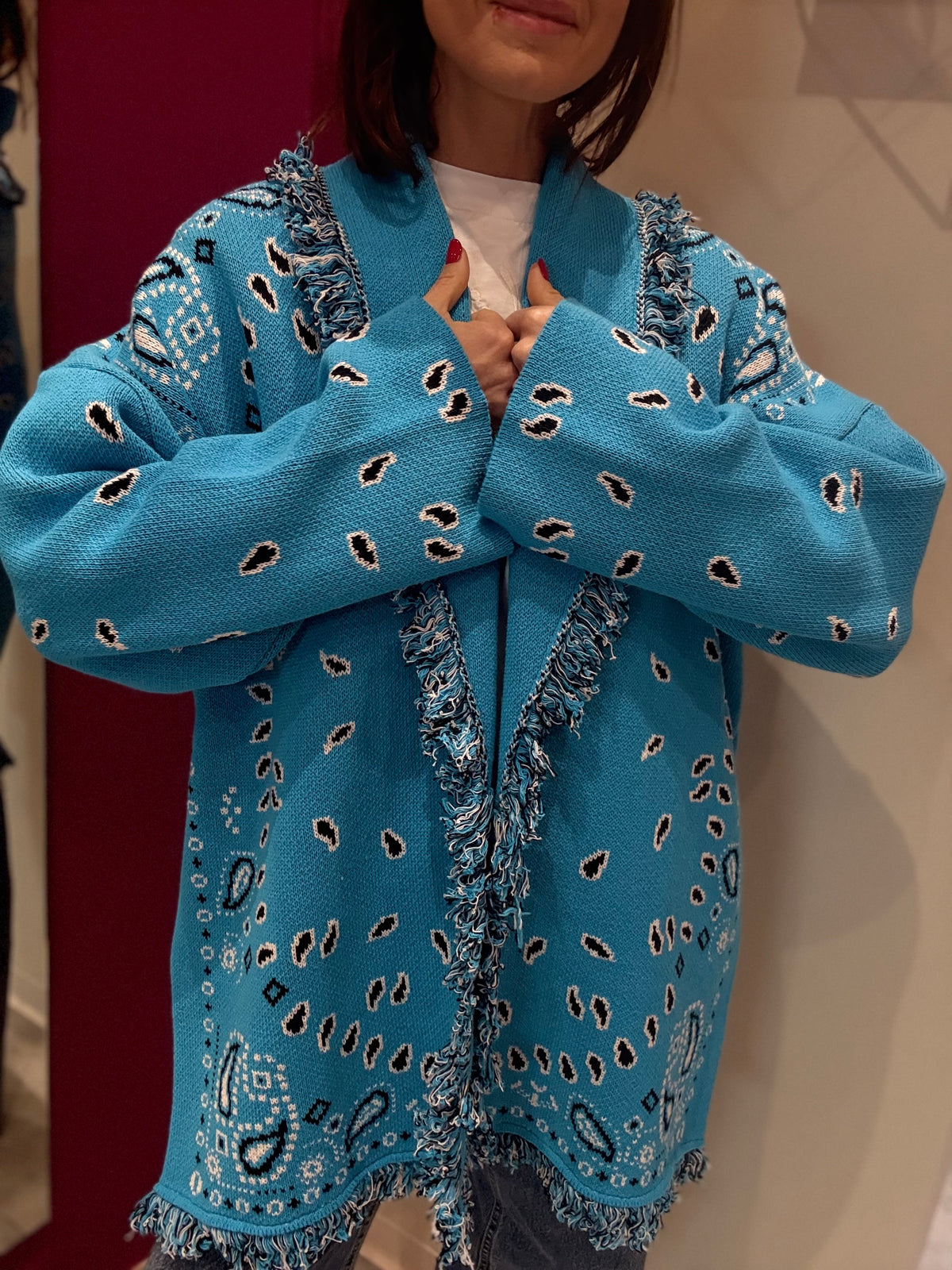 Cardigan Alanui St Bandana Azzurro & Nero Tensione In