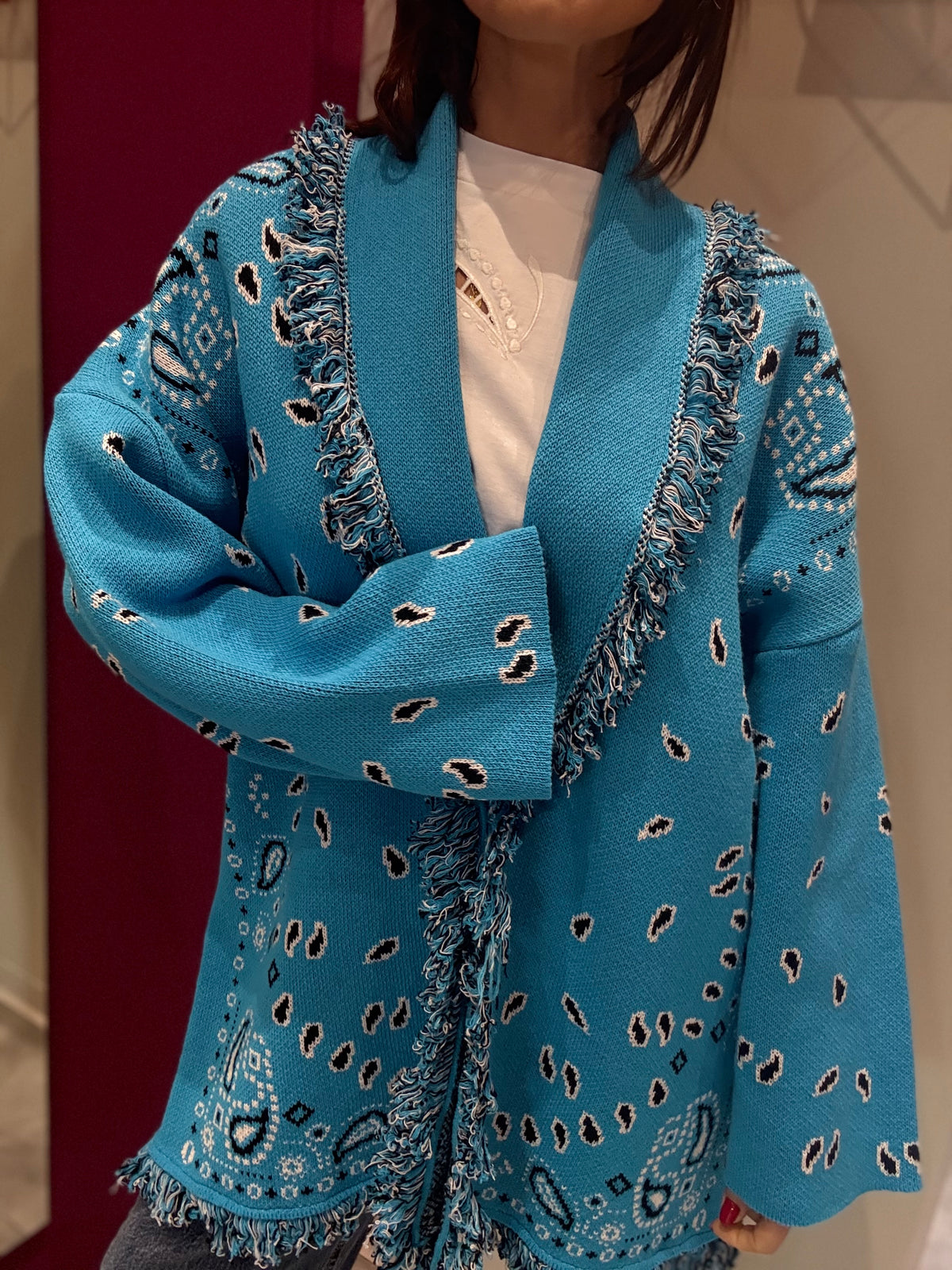 Cardigan Alanui St Bandana Azzurro & Nero Tensione In