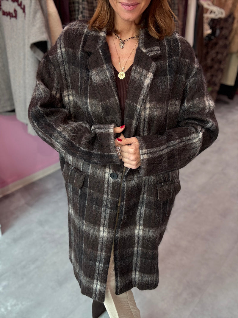CAPPOTTO OVER CIOCCOLATO LANA CHECK