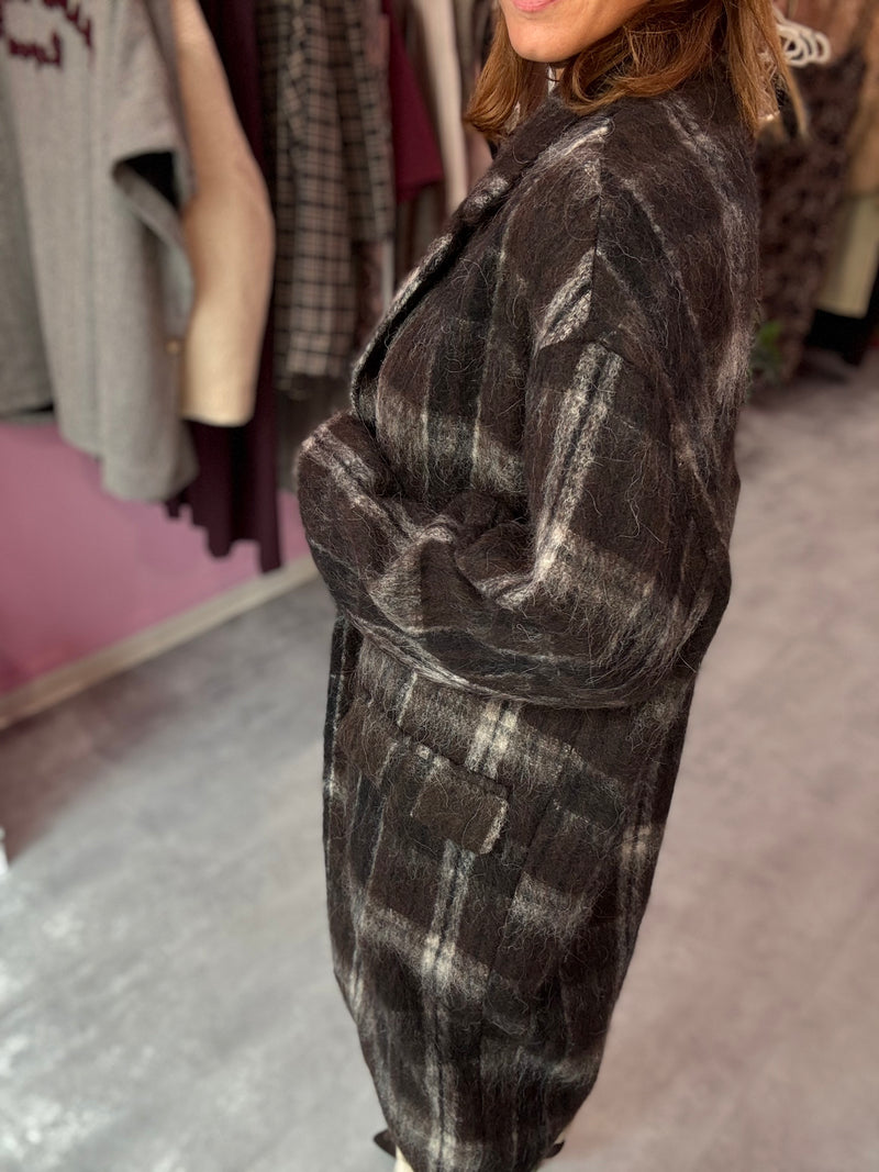 CAPPOTTO OVER CIOCCOLATO LANA CHECK