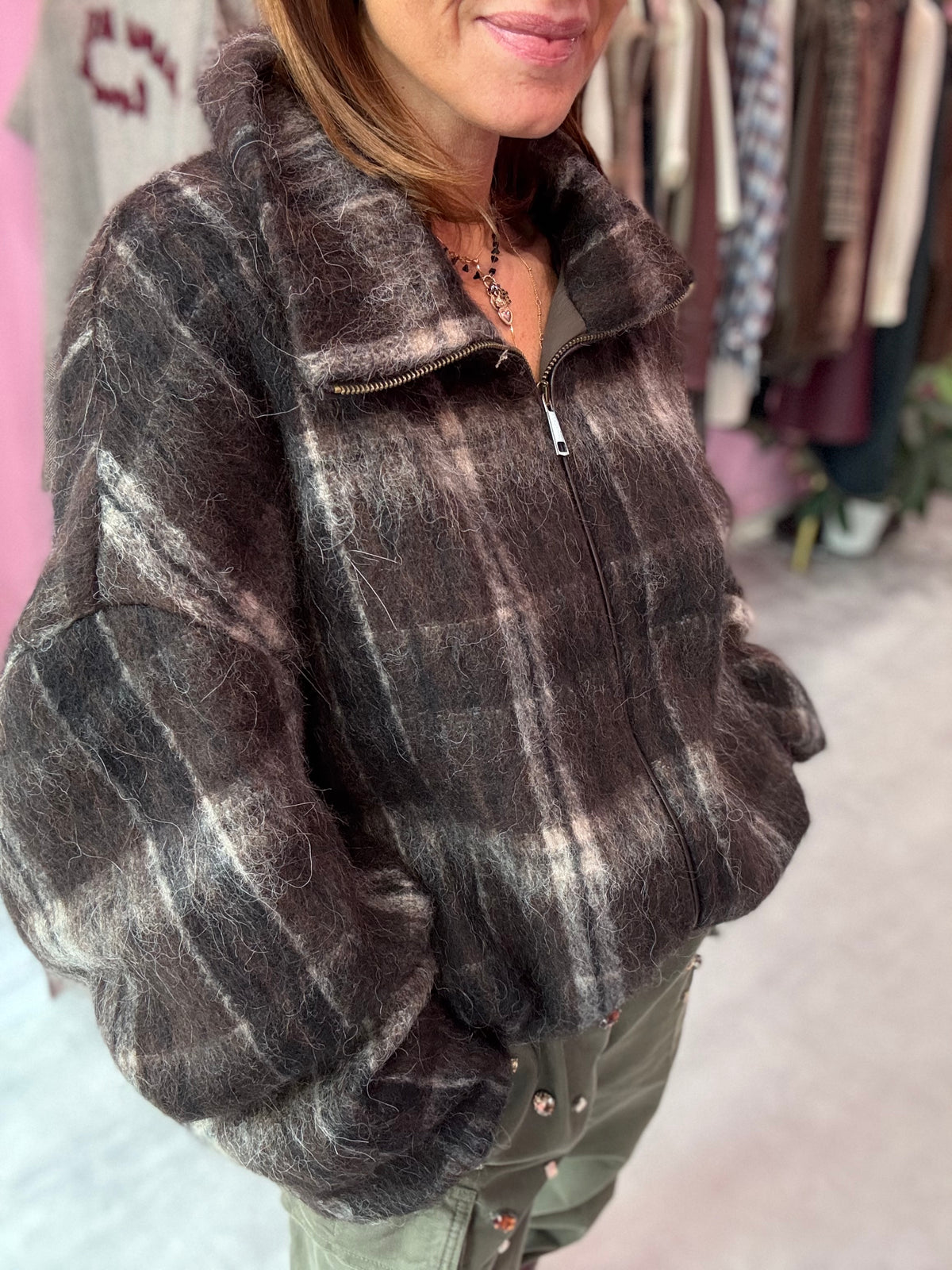 Bomber Lana Cioccolato Check